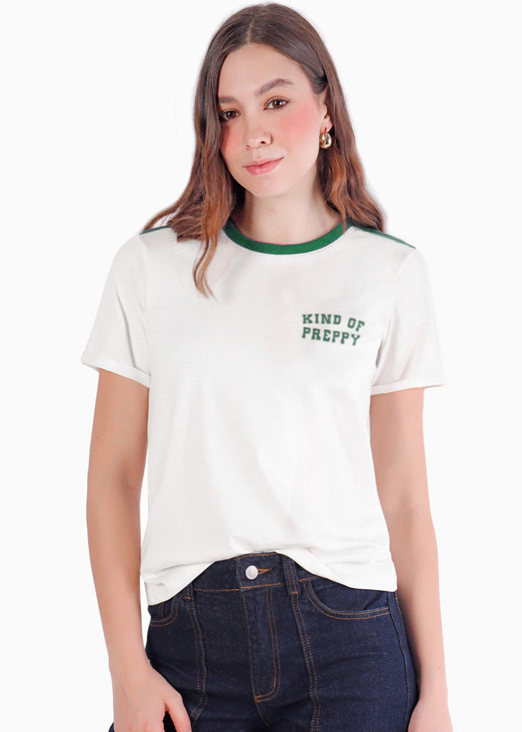 Camiseta basica con estampado y con rayas y cuello en contraste - SEDONA