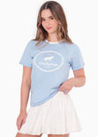 Camiseta basica cuello en contraste estampado de caballo color azul para mujer - Flashy