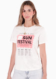 Camiseta básica estampada "Sun festival" color marfil para mujer - Flashy