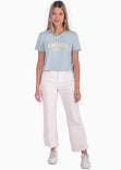 Camiseta corta con ojaletes en costados color azul para mujer - Flashy