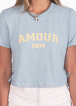 Camiseta corta con ojaletes en costados color azul para mujer - Flashy