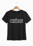 Camiseta con aplique "CHERIE" color negro para mujer - Flashy