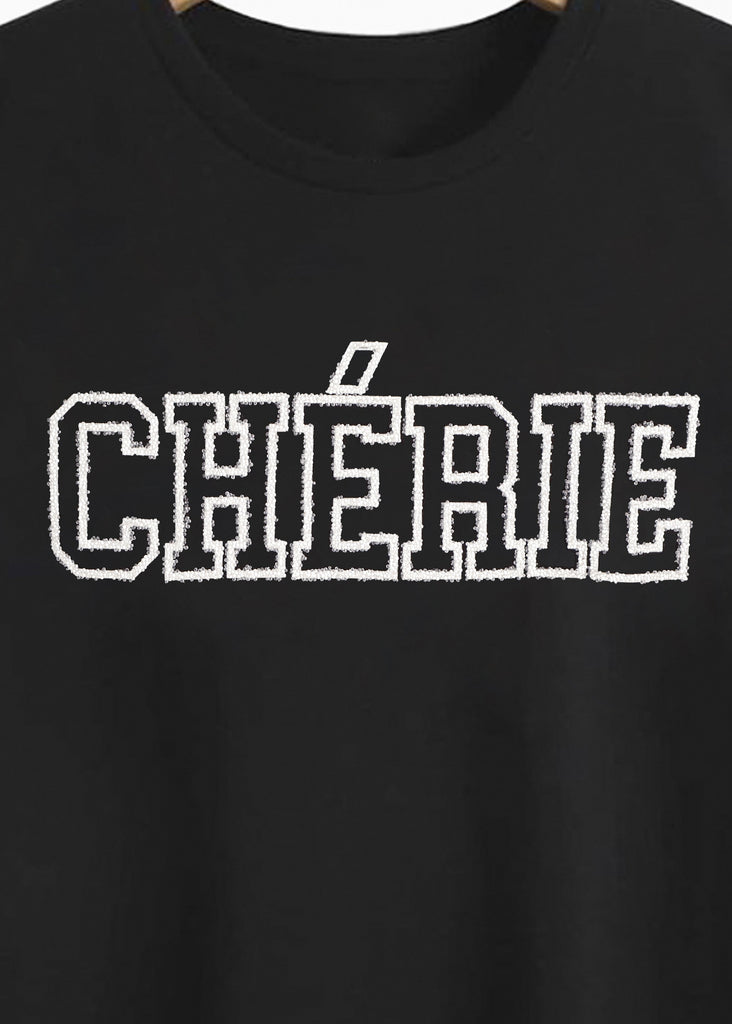 Camiseta con aplique "CHERIE" color negro para mujer - Flashy