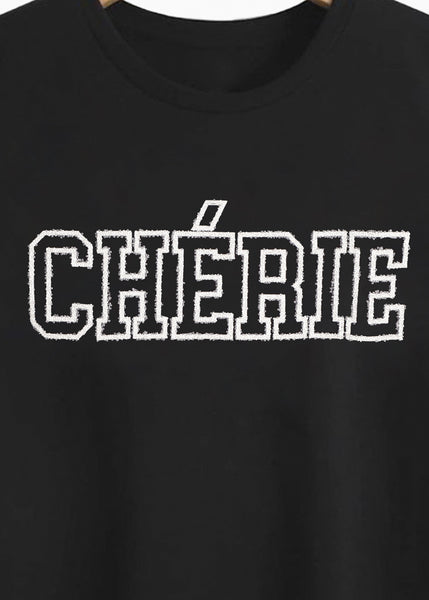 Camiseta con aplique "CHERIE" color negro para mujer - Flashy