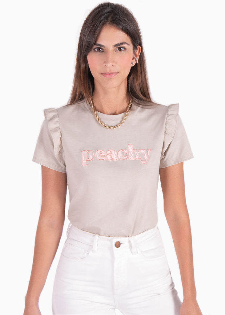 Camiseta con aplique "Peachy" color beige para mujer - Flashy