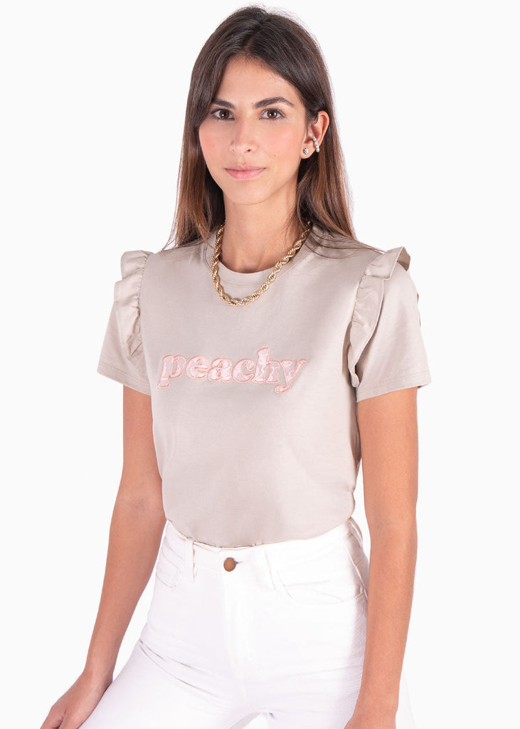Camiseta con aplique "Peachy" color beige para mujer - Flashy