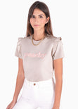 Camiseta con aplique "Peachy" color beige para mujer - Flashy