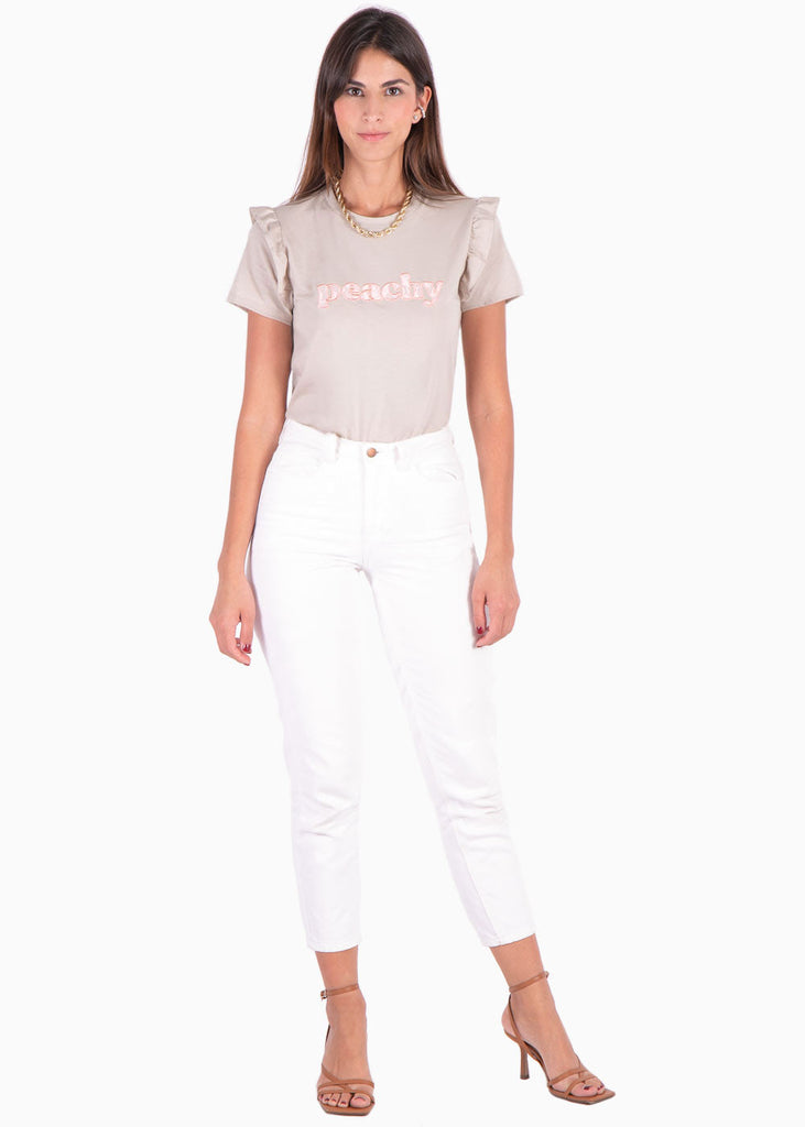 Camiseta con aplique "Peachy" color beige para mujer - Flashy