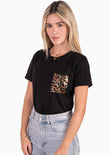 Camiseta con bolsillo de lentejuelas color negro para mujer - Flashy