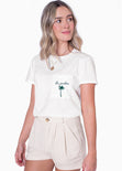 Camiseta con bolsillo y bordado color marfil para mujer - Flashy
