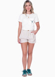 Camiseta con bolsillo y bordado color marfil para mujer - Flashy