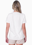 Camiseta con bolsillo y bordado color marfil para mujer - Flashy