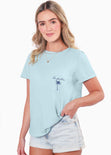 Camiseta con bolsillo y bordado color azul para mujer - Flashy