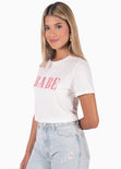 Camiseta con bordado "Babe" color blanco para mujer - Flashy