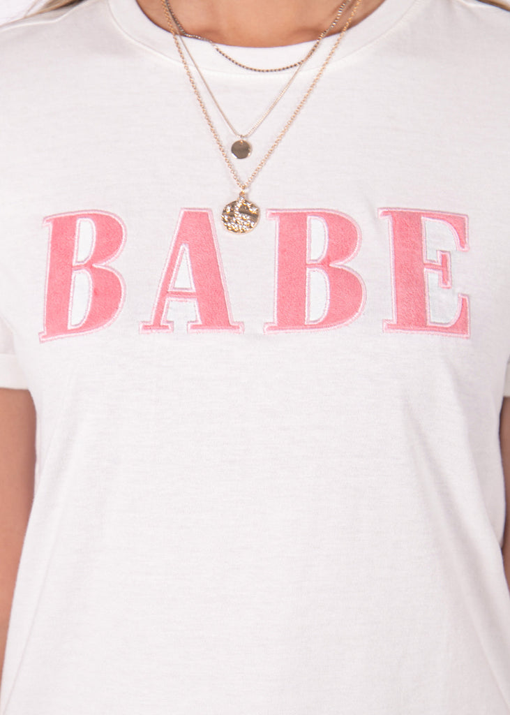 Camiseta con bordado "Babe" color blanco para mujer - Flashy