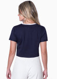 Camiseta con bordado en bolsillo y cuello con contraste de color color azul para mujer - Flashy