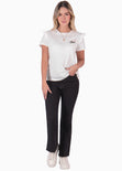 Camiseta con bordado "Oui" y boleros en mangas color blanco, marfil para mujer - Flashy