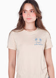 Camiseta con bordado "Palm Dreams" color beige para mujer - Flashy