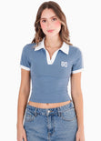 Camiseta con cuello y puños en contraste de color azul - IGUAZU
