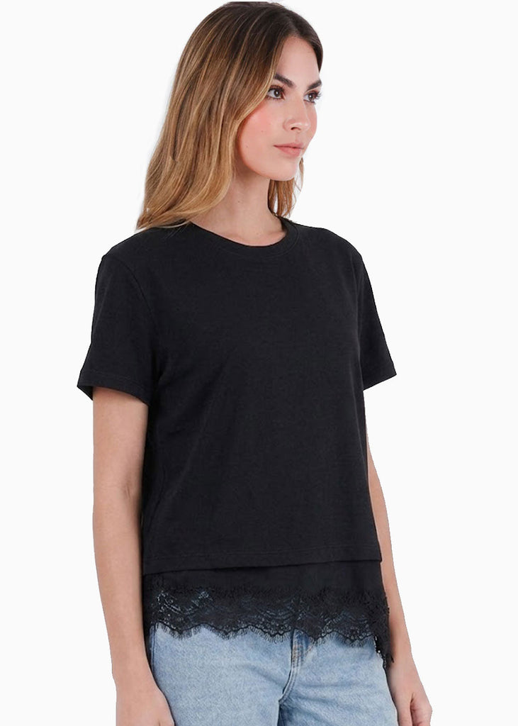 Camiseta con detalle de encaje - CELAYA.NEGRO