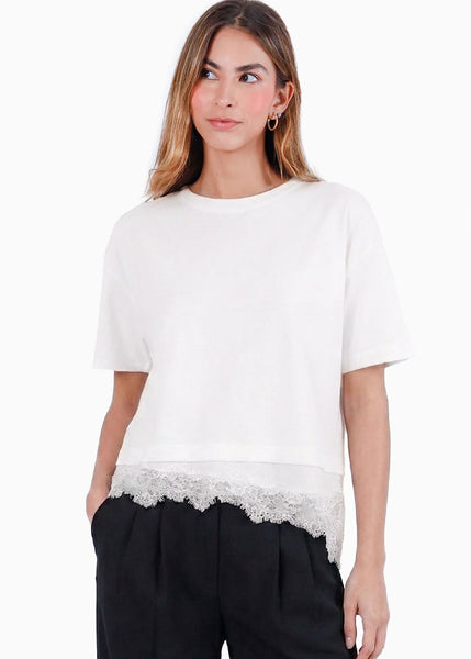 Camiseta con detalle de encaje - CELAYA.MARFIL