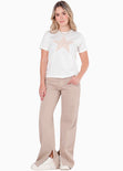 Camiseta con detalle de estrella en rib color blanco, marfil para mujer - Flashy