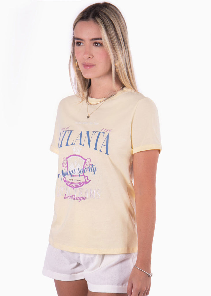 Camiseta con estampado "Atlanta" color amarillo para mujer - Flashy