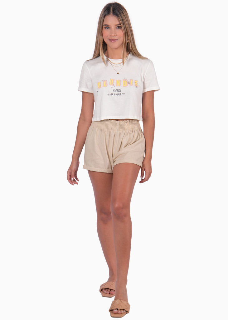Camiseta corta con estampado "Blondie" color blanco para mujer - Flashy
