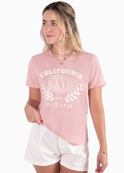 Camiseta con estampado "California" color rosado para mujer - Flashy