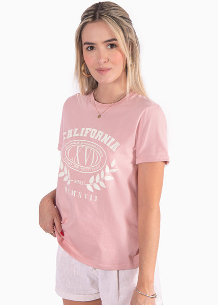 Camiseta con estampado "California" color rosado para mujer - Flashy