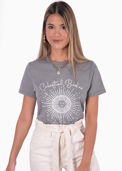Camiseta con estampado "Celestial bodies" color gris para mujer - Flashy