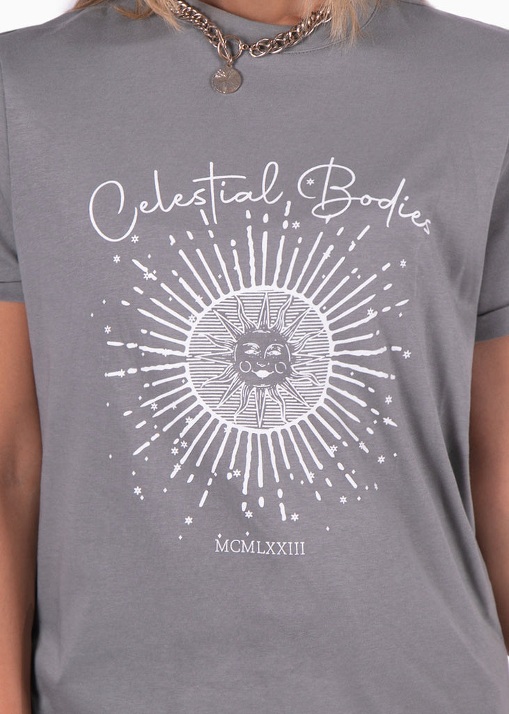 Camiseta con estampado "Celestial bodies" color gris para mujer - Flashy