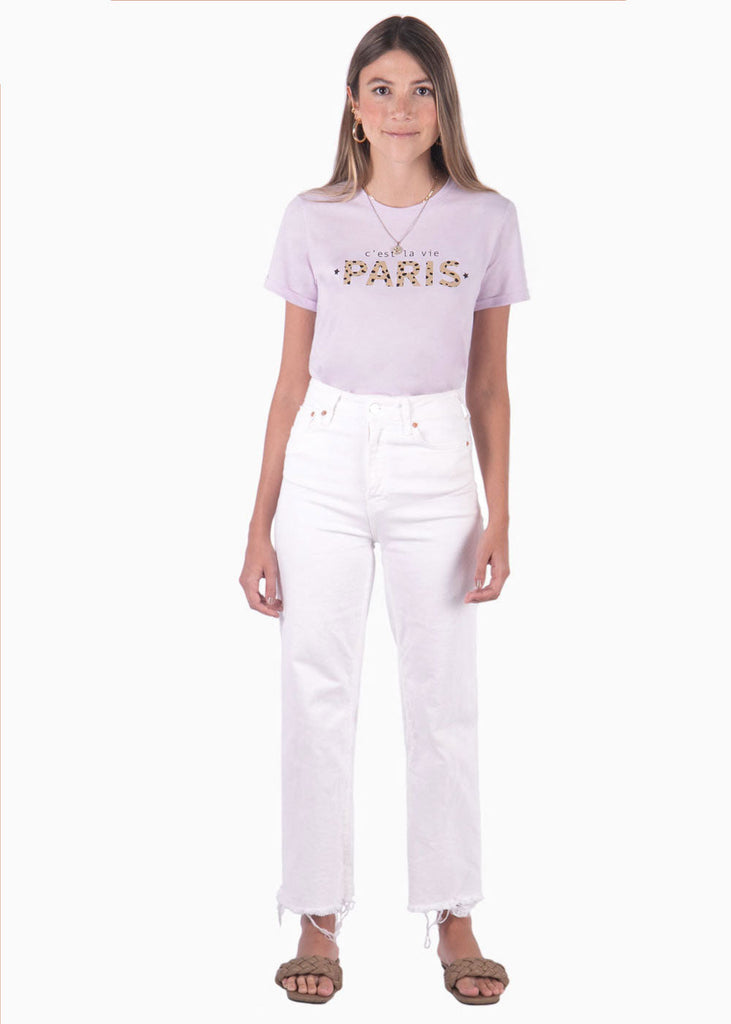 Camiseta con estampado "c'est la vie paris" de animal print color lila, morado para mujer - Flashy