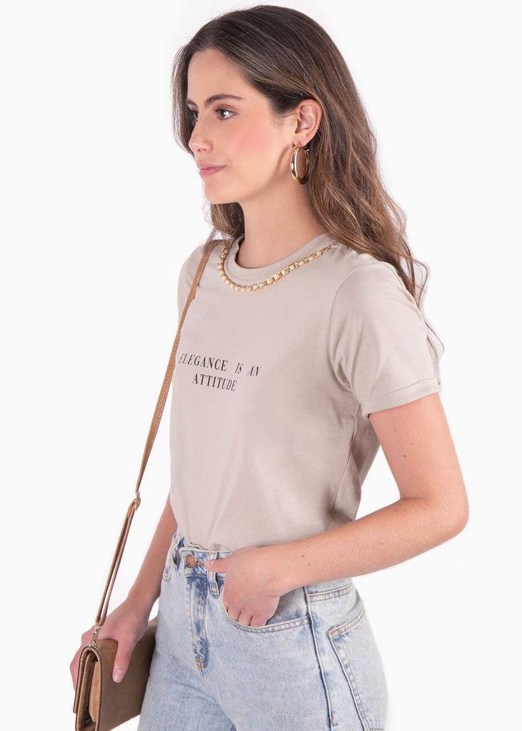 Camiseta con estampado con "Elegance is an attitude" para mujer - Flashy