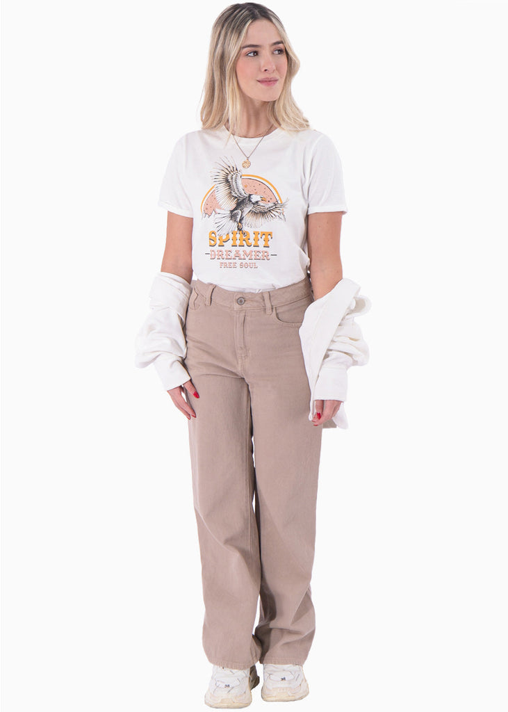 Camiseta con estampado de águila "Spirit dreamer" color blanco, marfil para mujer - Flashy