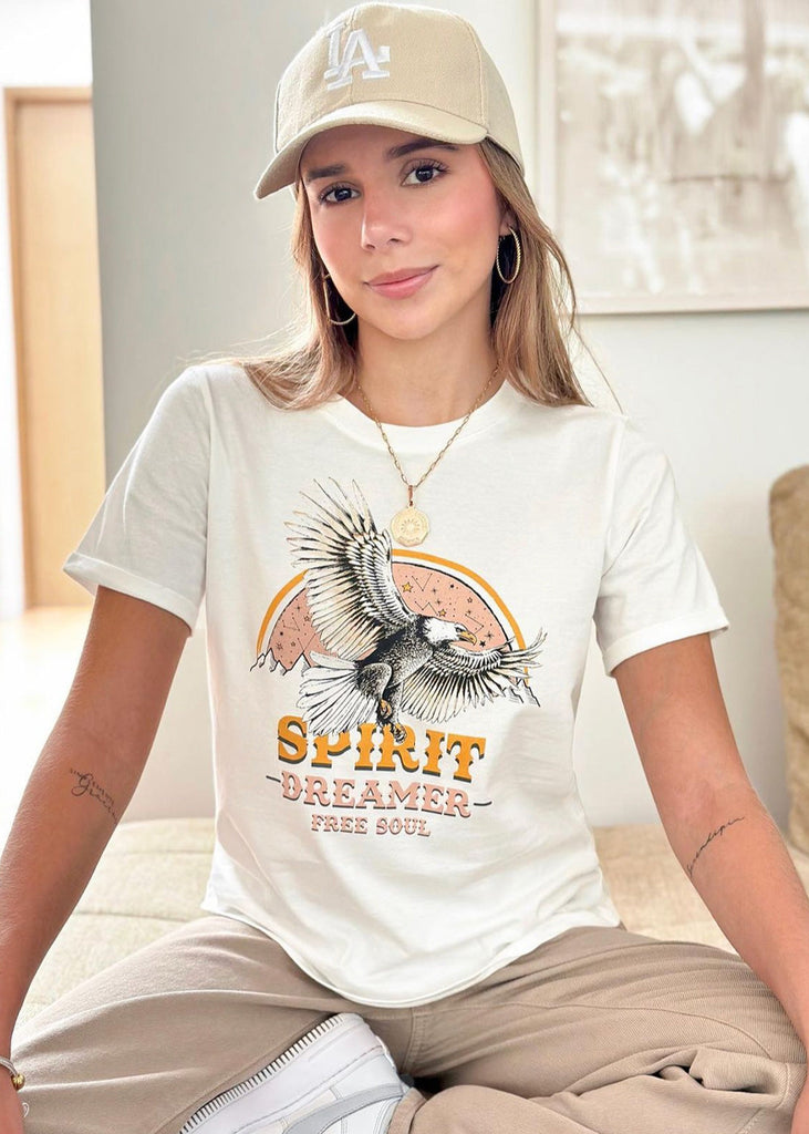 Camiseta con estampado de águila "Spirit dreamer" color blanco, marfil para mujer - Flashy