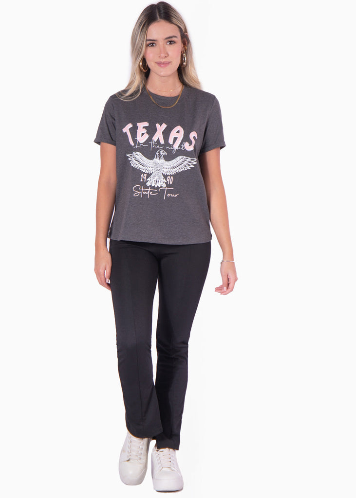 Camiseta con estampado de águila "Texas" color gris para mujer - Flashy