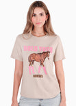 Camiseta con estampado de caballo color beige para mujer - Flashy