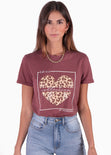 Camiseta con estampado de corazón en animal print color terracota para mujer - Flashy