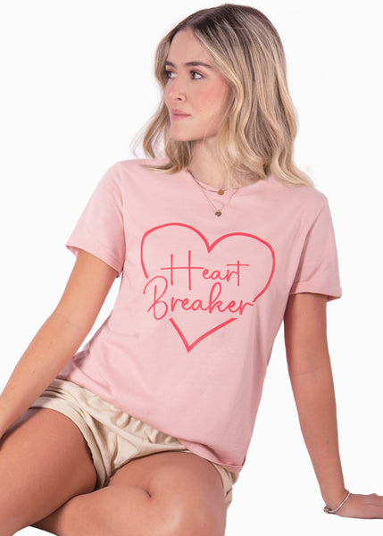 Camiseta con estampado de corazón "Heart breaker" color rosado para mujer - Flashy