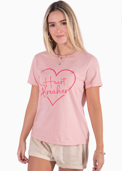 Camiseta con estampado de corazón "Heart breaker" color rosado para mujer - Flashy
