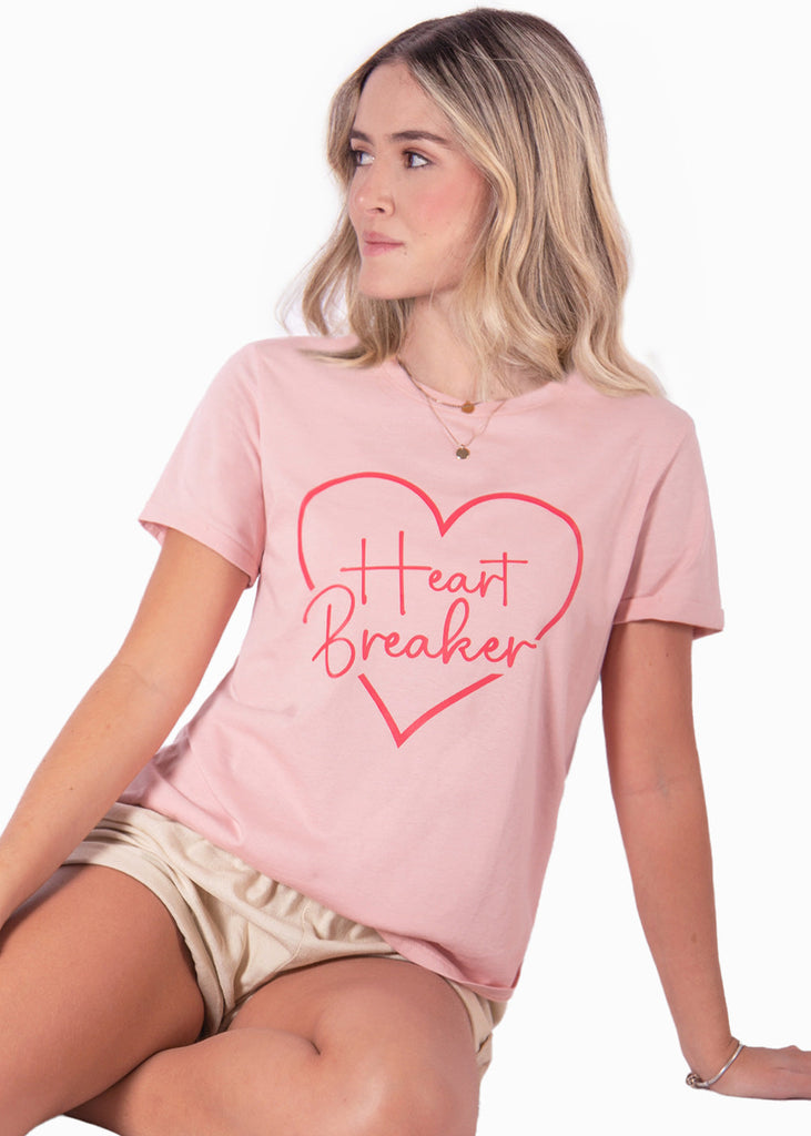 Camiseta con estampado de corazón "Heart breaker" color rosado para mujer - Flashy
