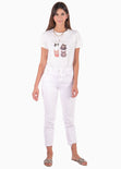 Camiseta con estampado de gatos "Purrfect" color marfil para mujer - Flashy
