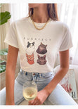 Camiseta con estampado de gatos "Purrfect" color marfil para mujer - Flashy