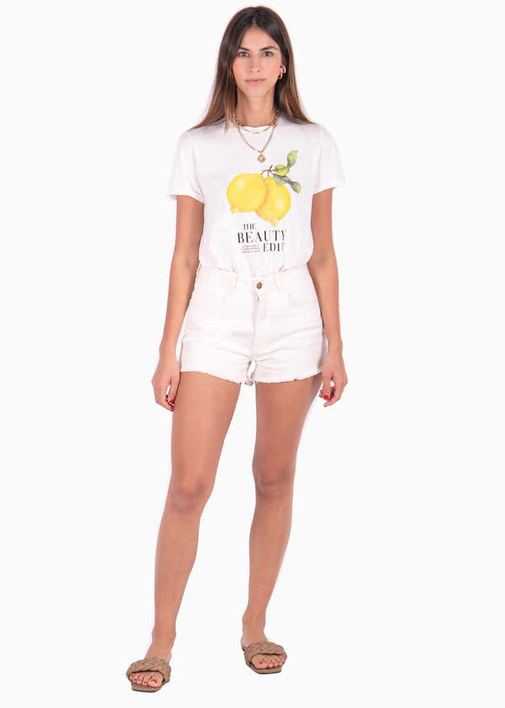 Camiseta con estampado de limones color blanco para mujer - Flashy