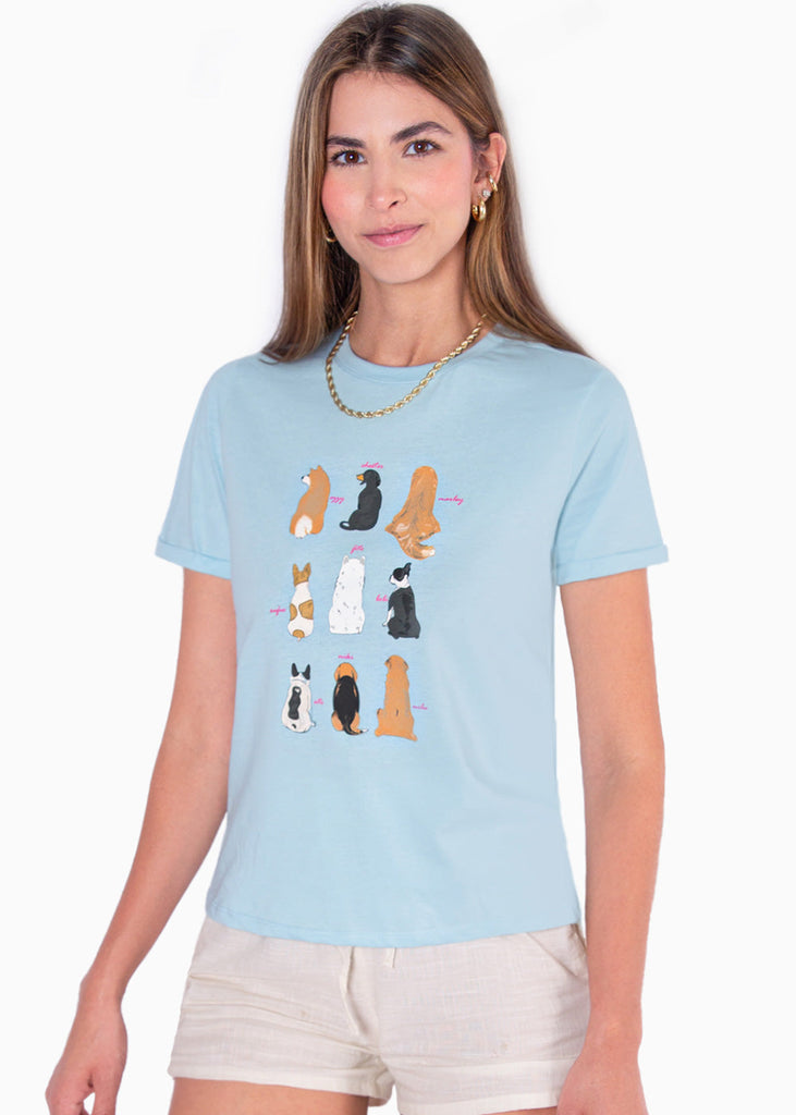 Camiseta con estampado de perros color azul para mujer - Flashy