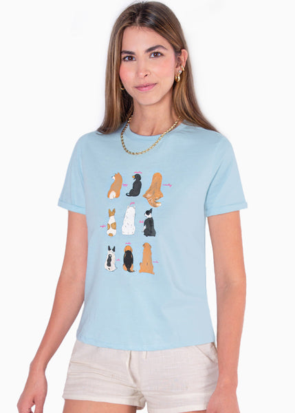 Camiseta con estampado de perros color azul para mujer - Flashy