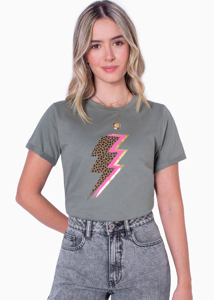 Camiseta con estampado de rayo color gris para mujer - Flashy
