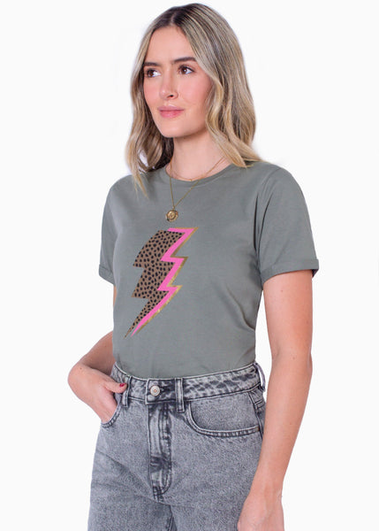 Camiseta con estampado de rayo color gris para mujer - Flashy