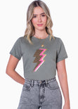 Camiseta con estampado de rayo color gris para mujer - Flashy